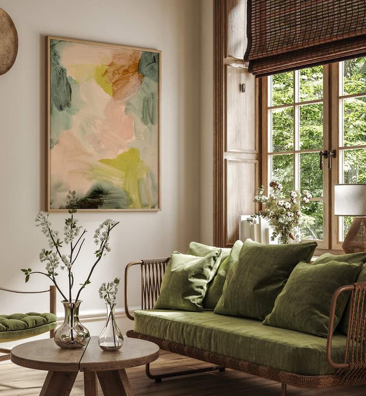 Bright and airy living space featuring UNDER THE TREES, ABSTRACT PAINTINGS, enhancing the serene ambiance.