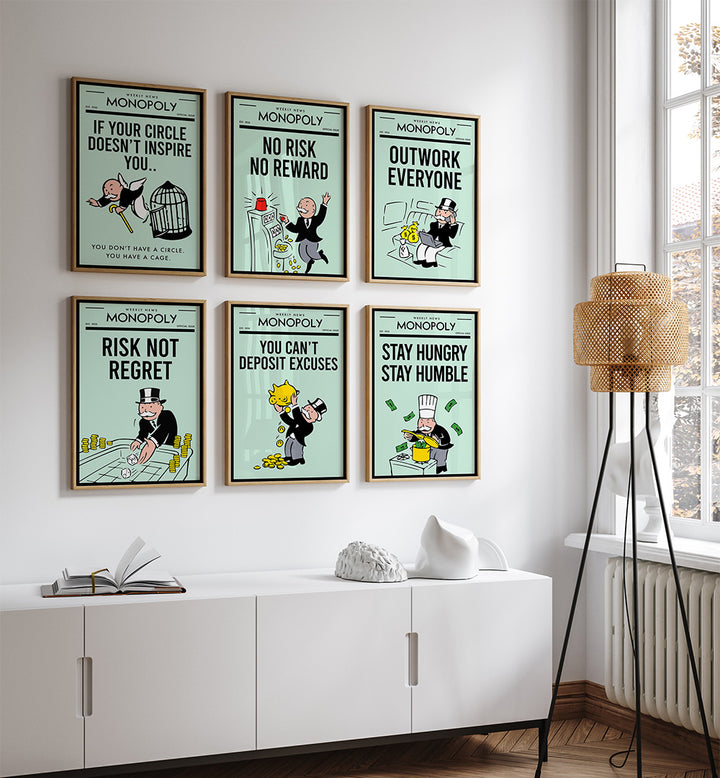 HUSTLE MONOPOLY , SET OF 6 PAINTINGS