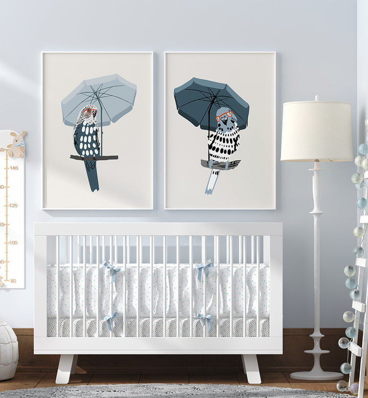 UNDER THE UMBRELLA , SET OF 2 PAINTINGS