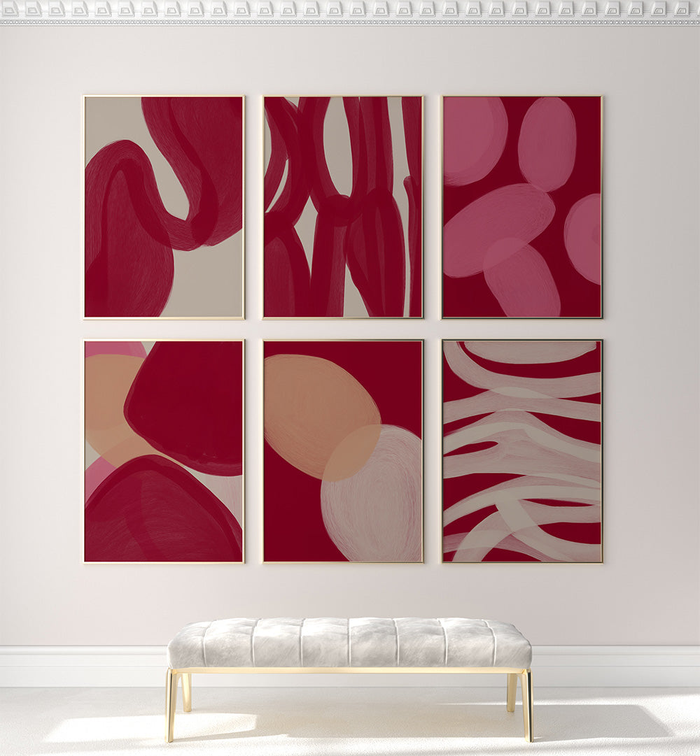 RED RESONANCE SET , SET OF 6 PAINTINGS