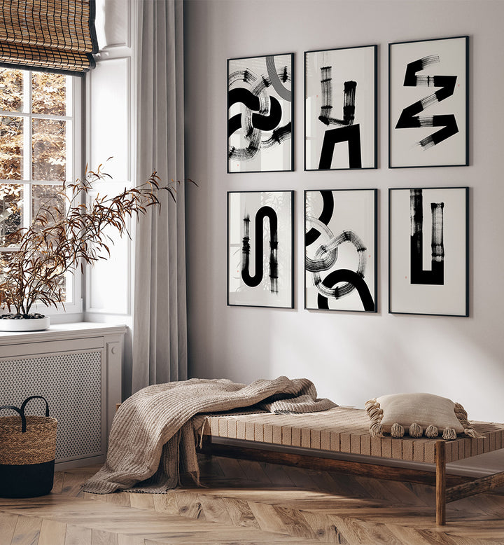 BLACK STROKE SERIES SET , SET OF 6 PAINTINGS