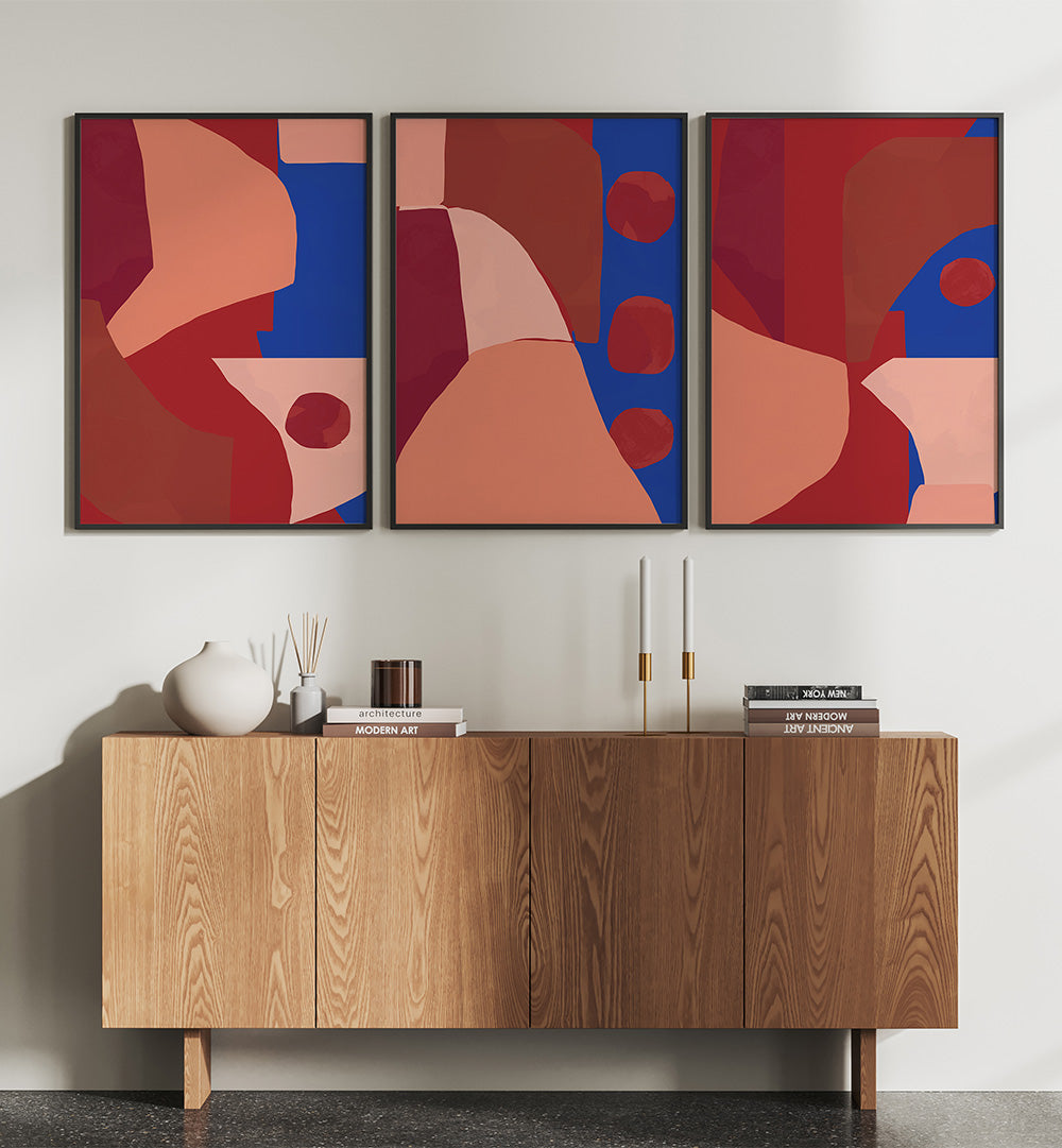 EMBER BLUE , SET OF 3 PAINTINGS