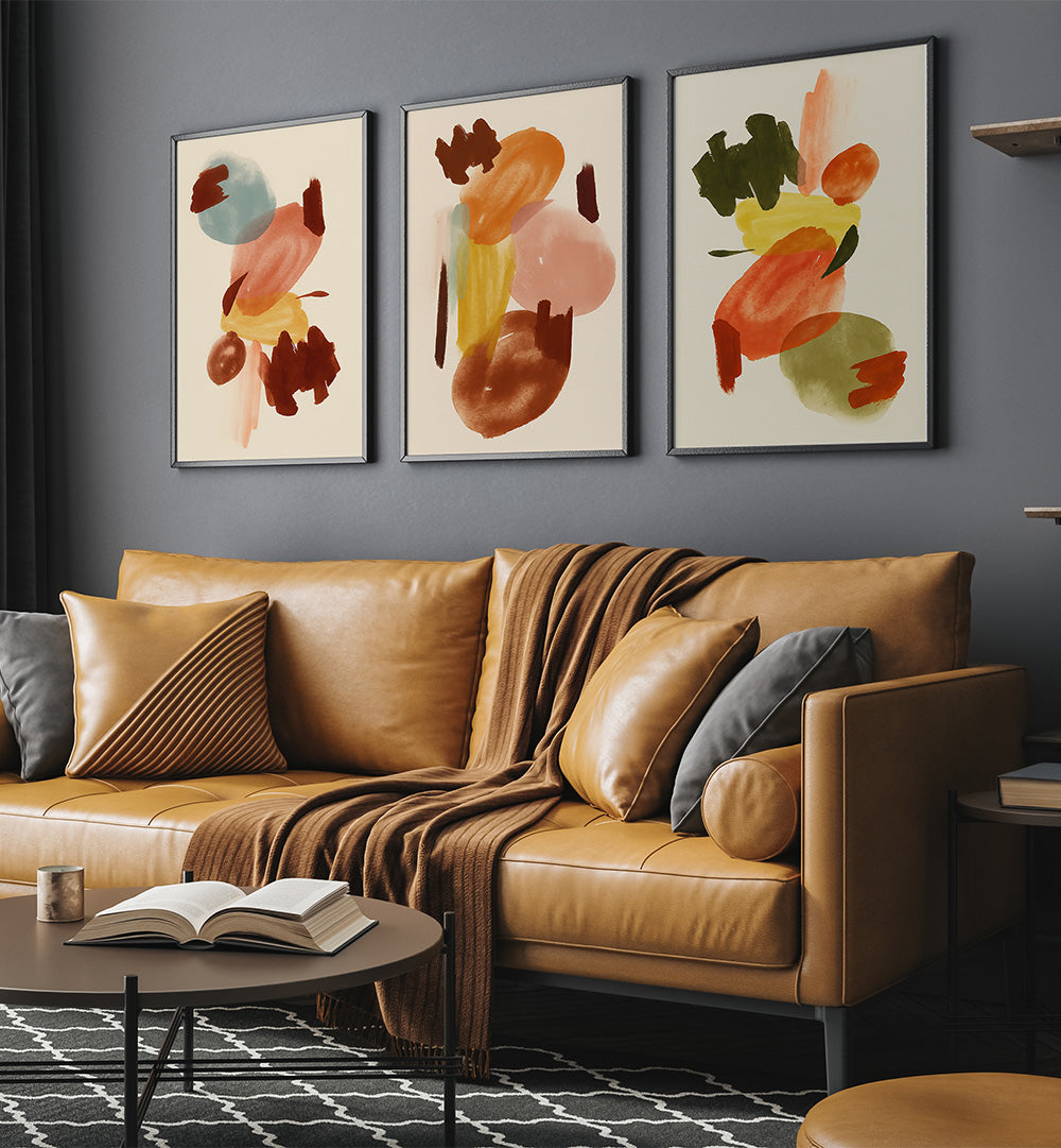 ABSTRACT TABLEAUX , SET OF 3 PAINTINGS