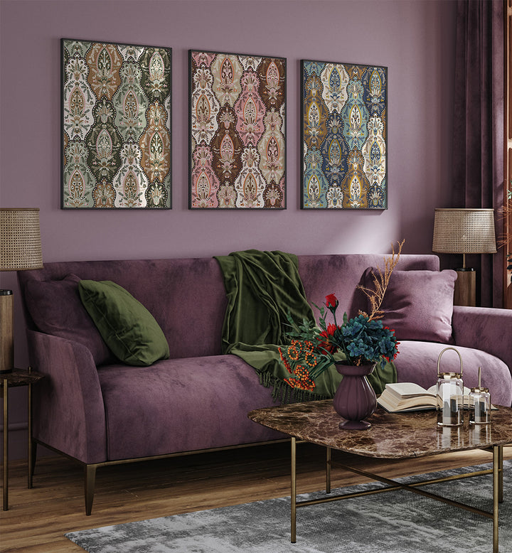 HERITAGE PATTERN  , SET OF 3 PAINTINGS
