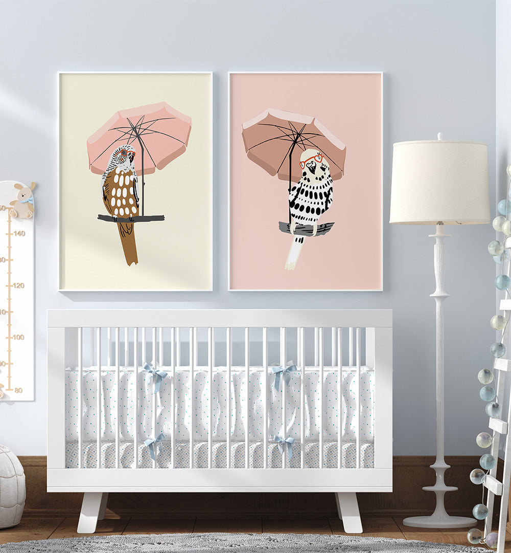 UNDER THE UMBRELLA , SET OF 2 PAINTINGS