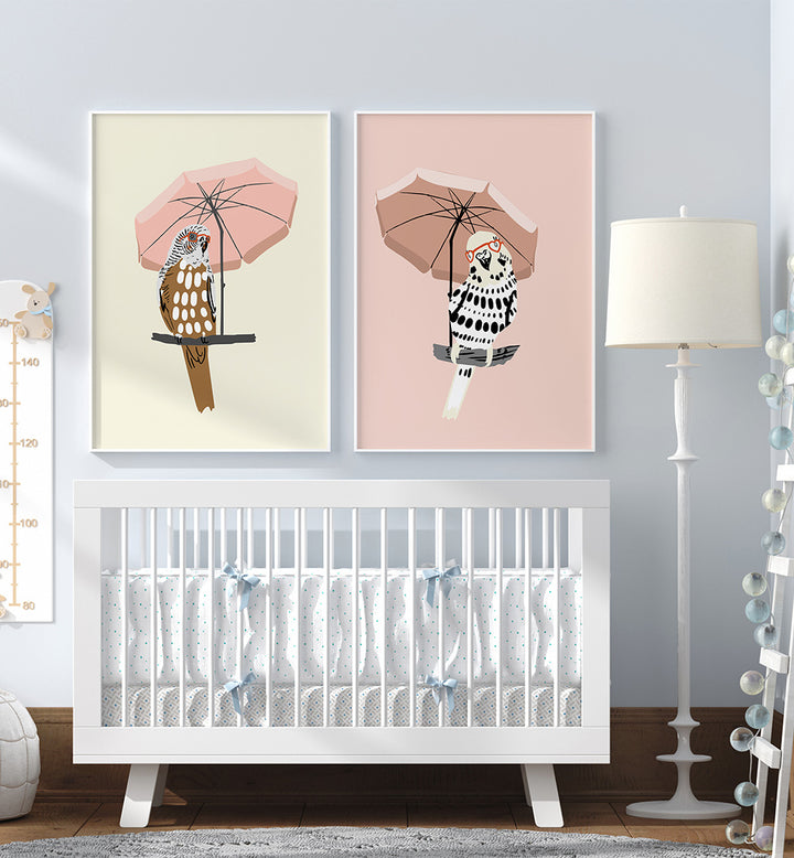 UNDER THE UMBRELLA , SET OF 2 PAINTINGS