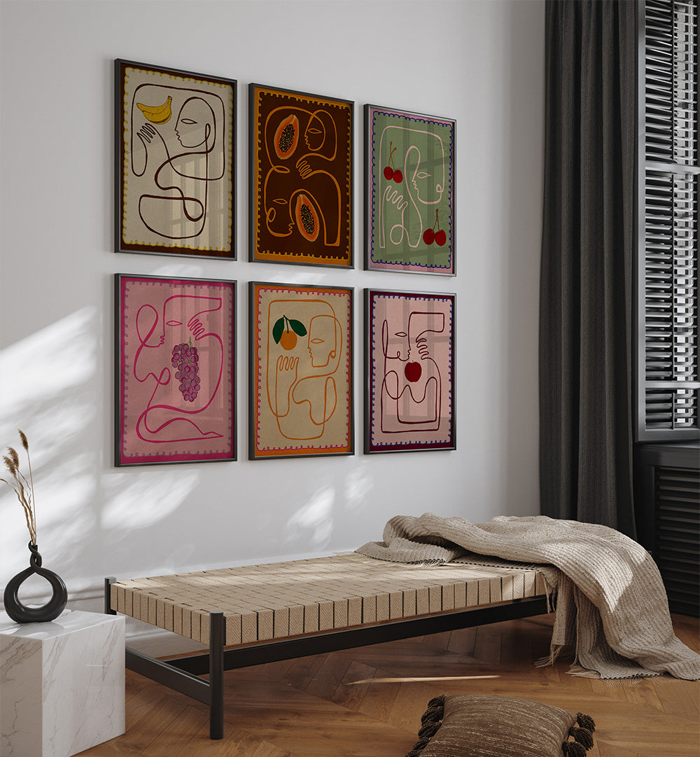 FRUIT FACES SET , SET OF 6 PAINTINGS