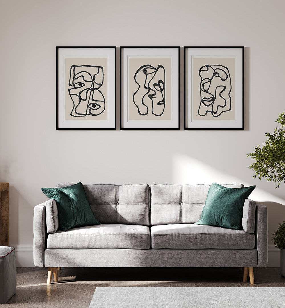 FACES IN FLOW , SET OF 3 PAINTINGS