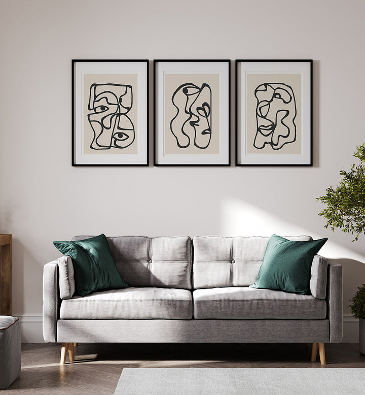 FACES IN FLOW , SET OF 3 PAINTINGS