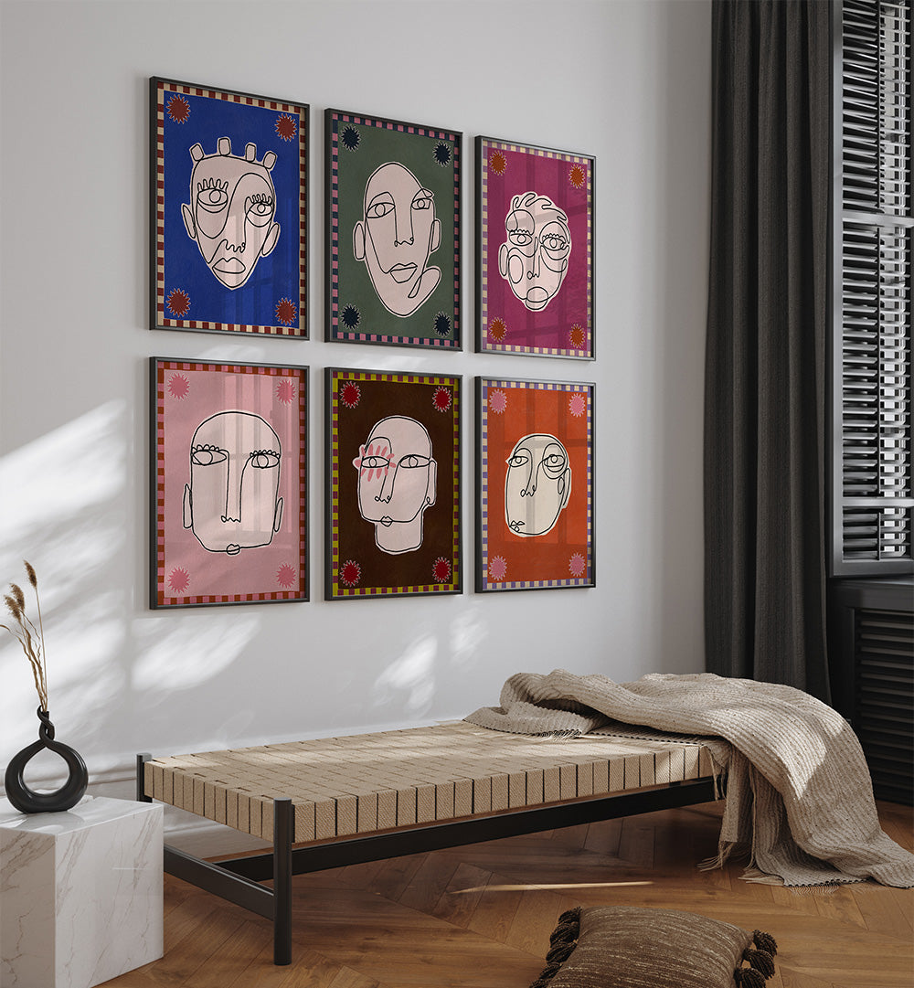 WHISPERING FACES SET , SET OF 6 PAINTINGS