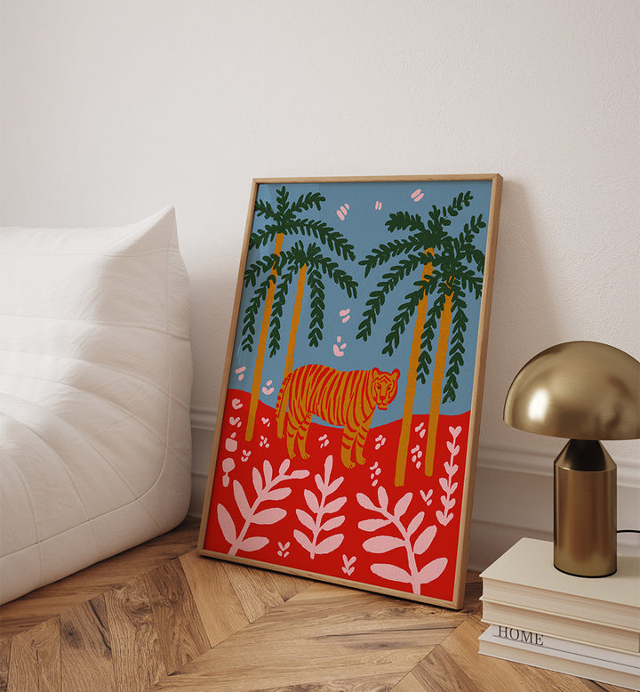 TIGER UNDER PALMS , ANIMAL PAINTINGS