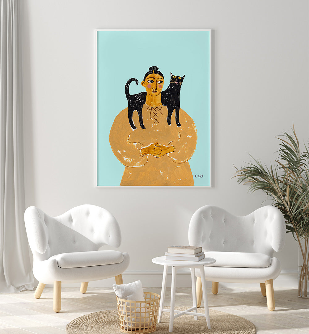 WOMAN WITH CAT , PORTRAITS & FIGURATIVE ILLUSTRATIONS