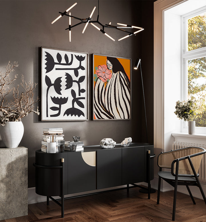 OCHRE MUSE SET , SET OF 2 PAINTINGS