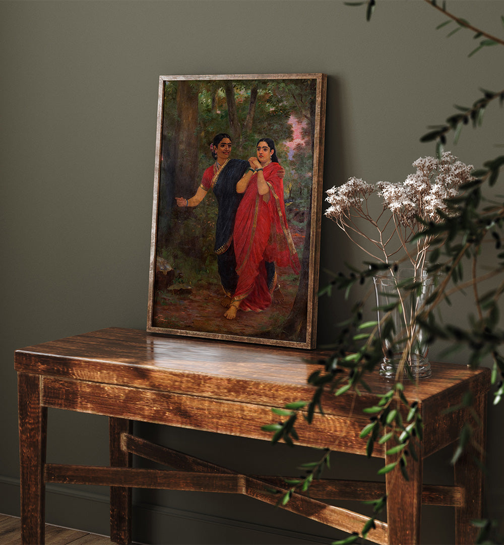 RAVI VARMA DRAUPADI AND SIMHIKA , INDIAN ART PAINTINGS