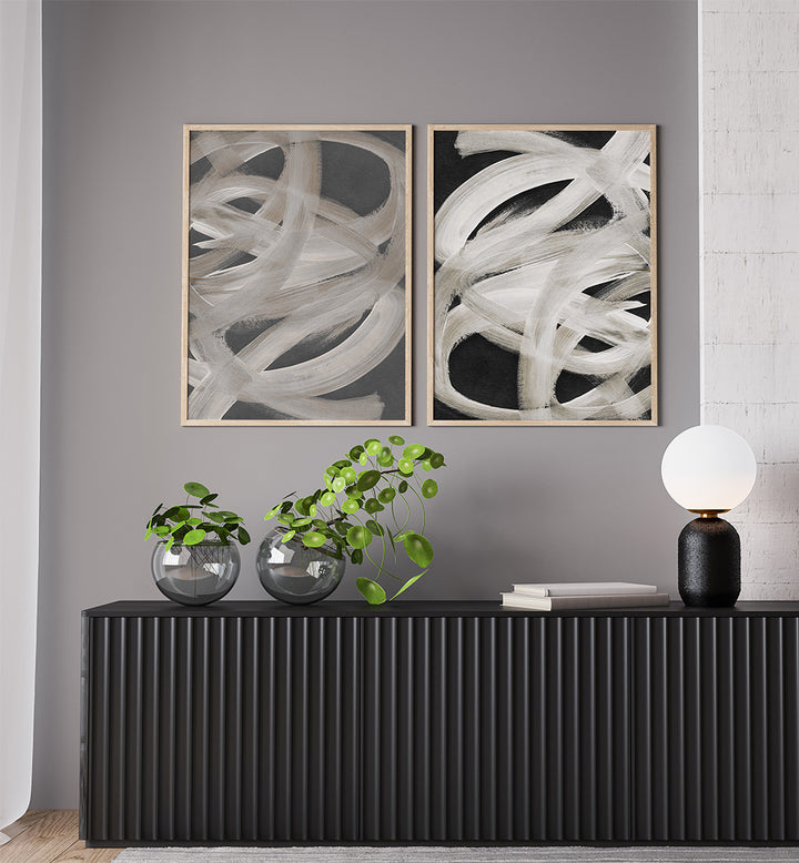 MIDNIGHT MINIMALIST SET , SET OF 2 PAINTINGS