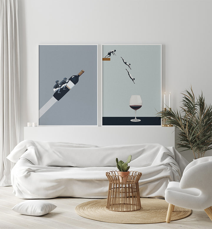 THE GREAT WINE DIVE SET , SET OF 2 PAINTINGS
