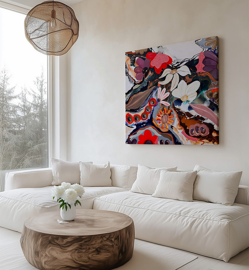 COLORFUL FLORAL WHIRLWIND , FLORAL FLOWER PAINTINGS