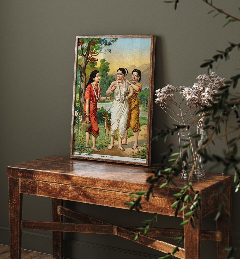 SHAKUNTALA AND SAKHIS , INDIAN ART PAINTINGS