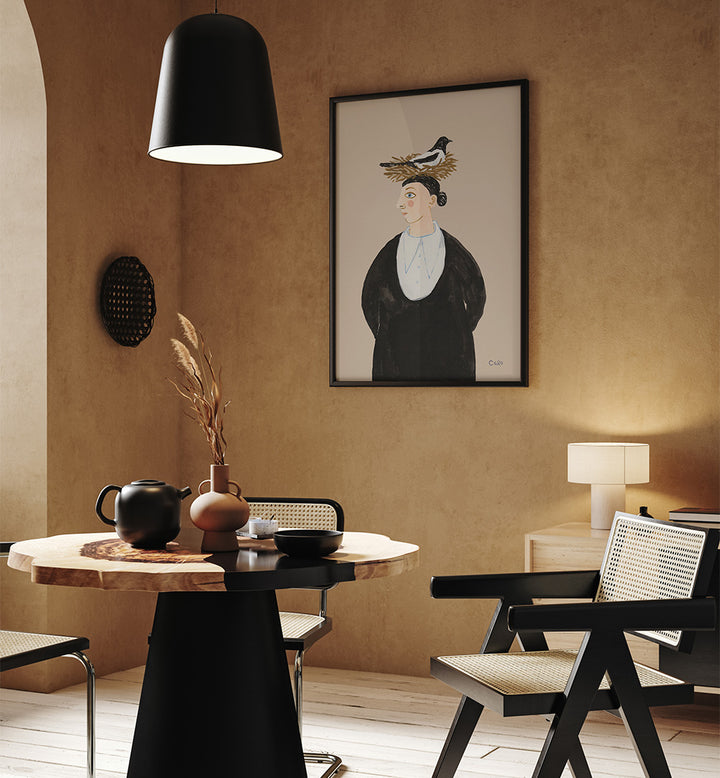 WOMAN WITH MAGPIE , PORTRAITS & FIGURATIVE ILLUSTRATIONS