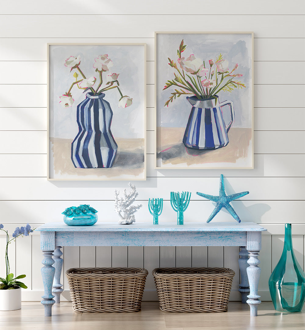 VESSELS IN BLOOM SET , SET OF 2 PAINTINGS