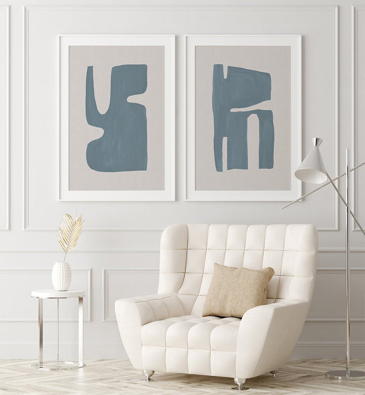 JAPANDI BLUE SET , SET OF 2 PAINTINGS