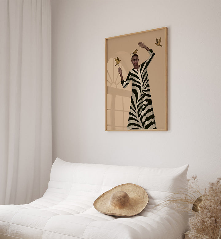WOMAN WITH BIRDS & ZEBRA, SURREAL ART PRINTS