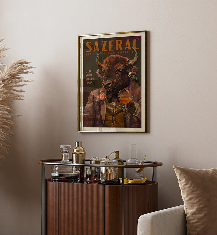 BUFFALO DRINKING SAZERAC , BAR & CAFE ART