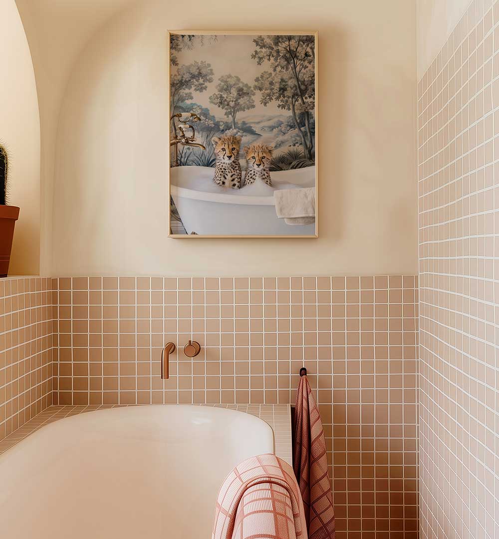 CHEETAH BATH TIME DUO , BATHROOM ART PRINTS