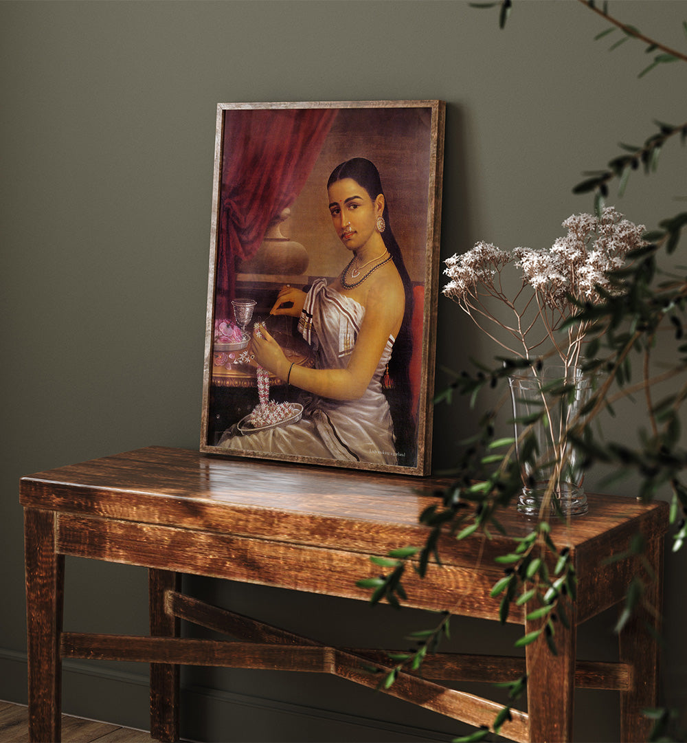 LADY MAKING A GARLAND , INDIAN ART PAINTINGS