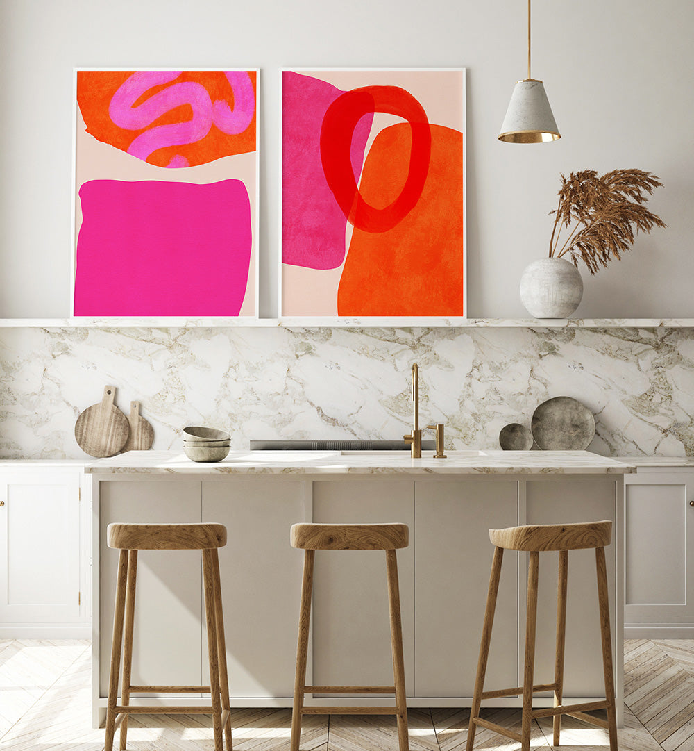 Modern kitchen with abstract art on the wall