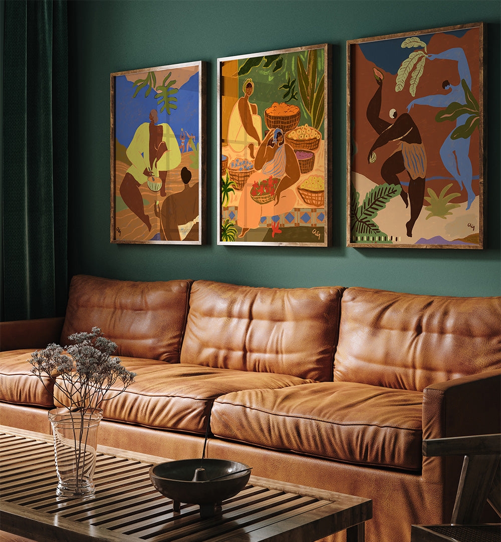 FOLK HARMONY , SET OF 3 PAINTINGS