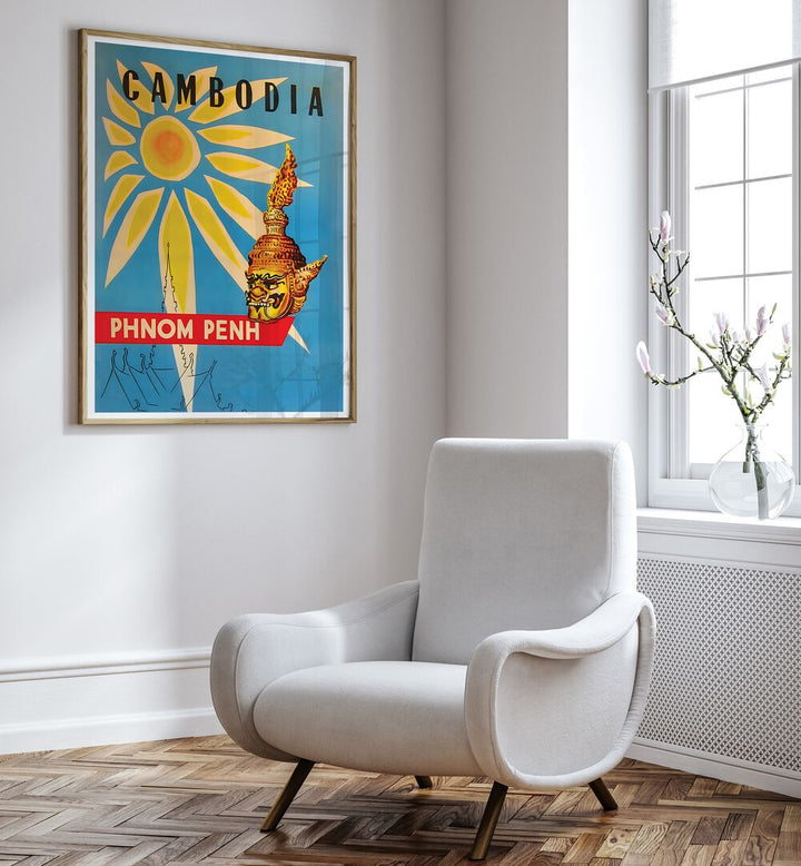 Bright and colorful CAMBODIA, VINTAGE TRAVEL POSTERS showcasing Phnom Penh's charm, perfect for decor and nostalgia.