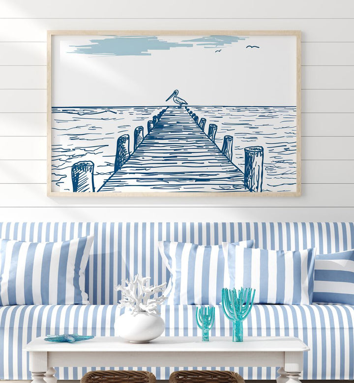 Elegant PELICAN PIER, BEACH PAINTINGS elevate your space with serene coastal charm and relaxation. Perfect for any decor.