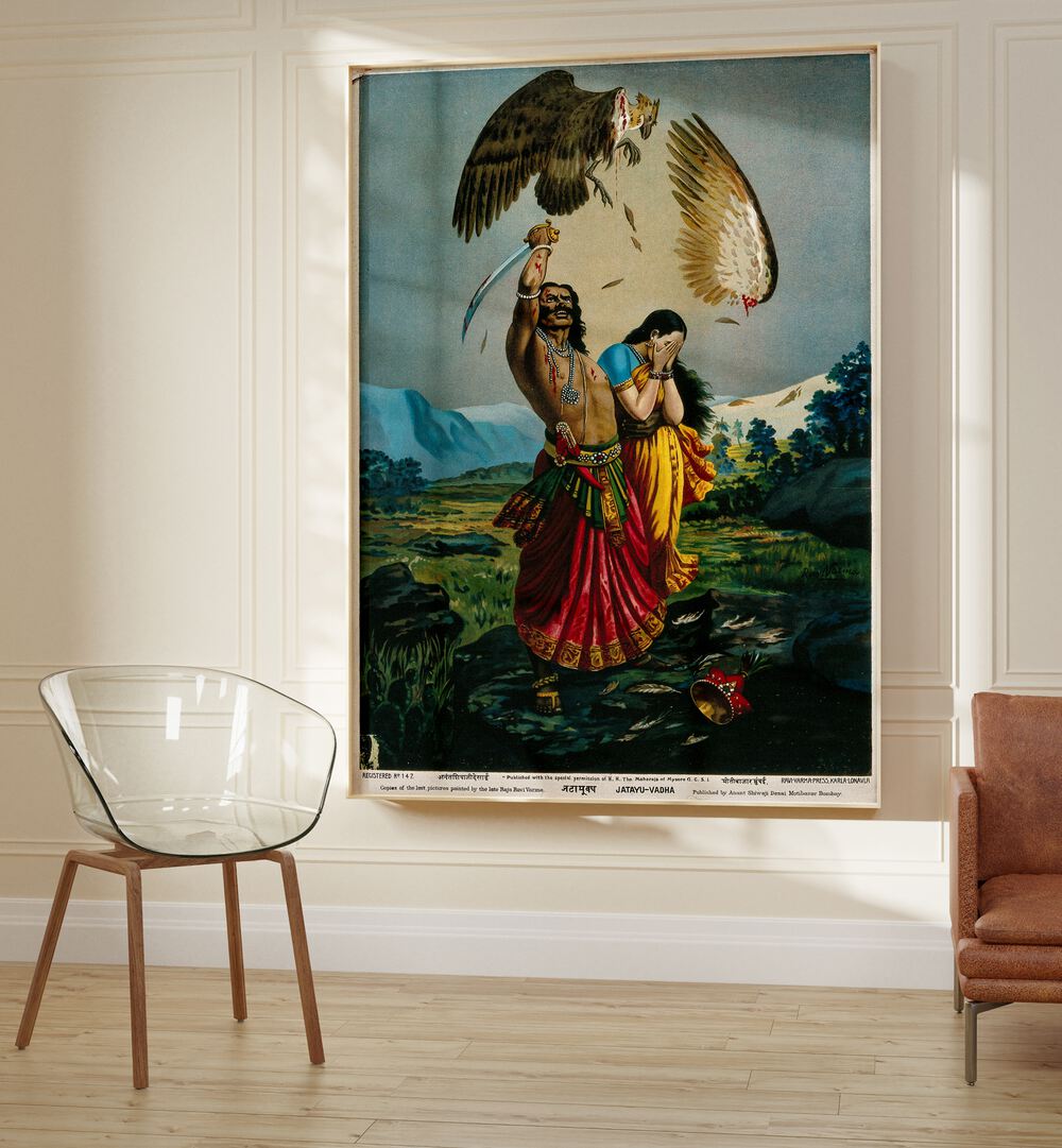 RAVANA SLAUGHTERING JATAYU , INDIAN ART PAINTINGS