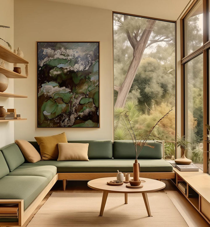 Elegant GOLDEN BROWN, ABSTRACT PAINTINGS enhance a modern living space with earthy tones and artistic flair.