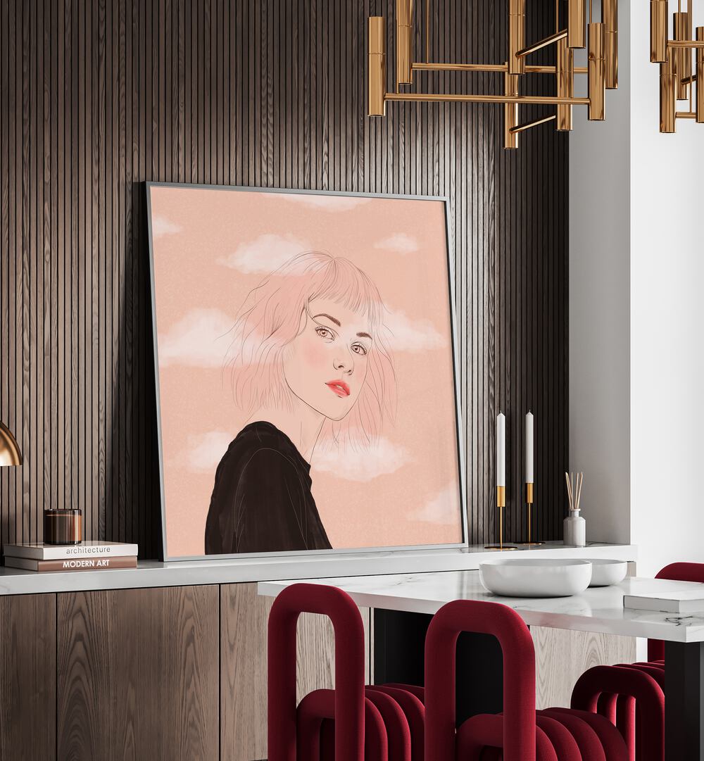 Elegant "Head in the Clouds, Portraits" artwork by Petra Holikova enhances modern interiors with dreamy aesthetics.