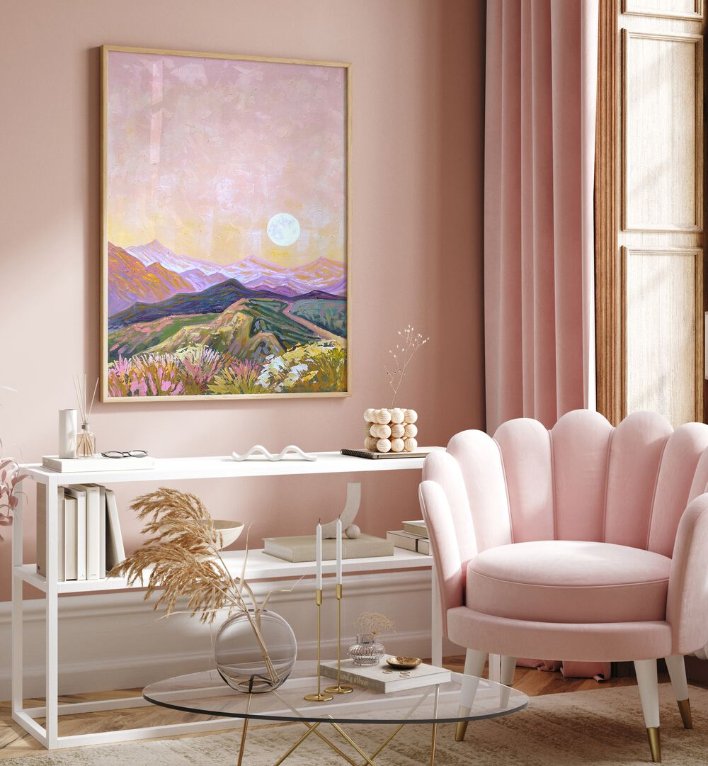 Enchanting MOON HILLS, LANDSCAPE PAINTINGS brighten the room with a serene moonlit landscape, enhancing any decor.