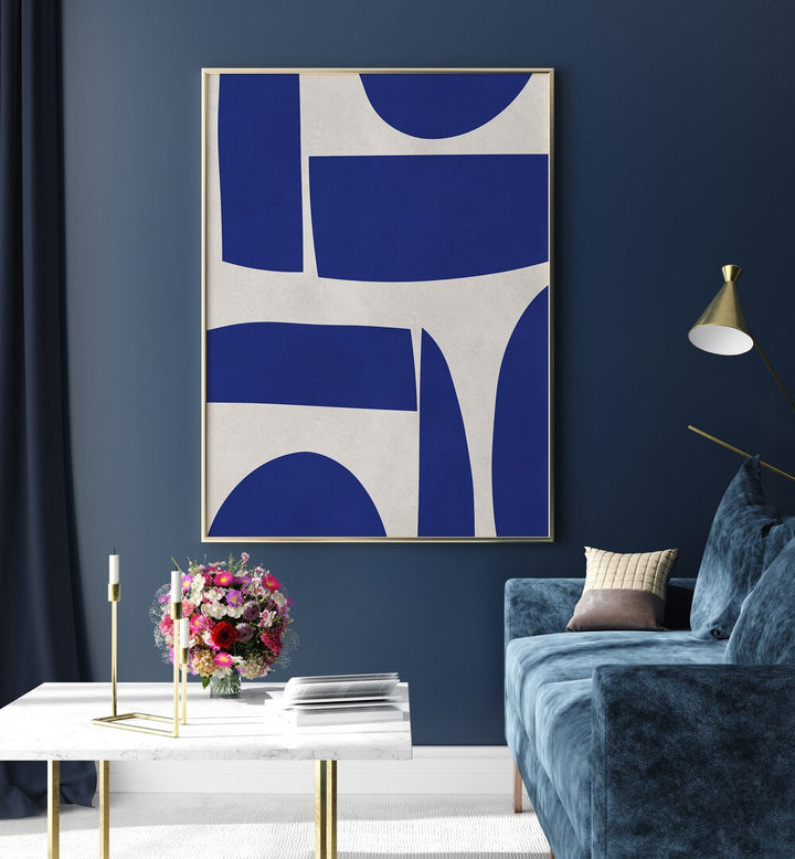 Stylish CURVED SHAPES, GEOMETRIC ART PRINTS in a modern living space, enhancing elegance and visual appeal.