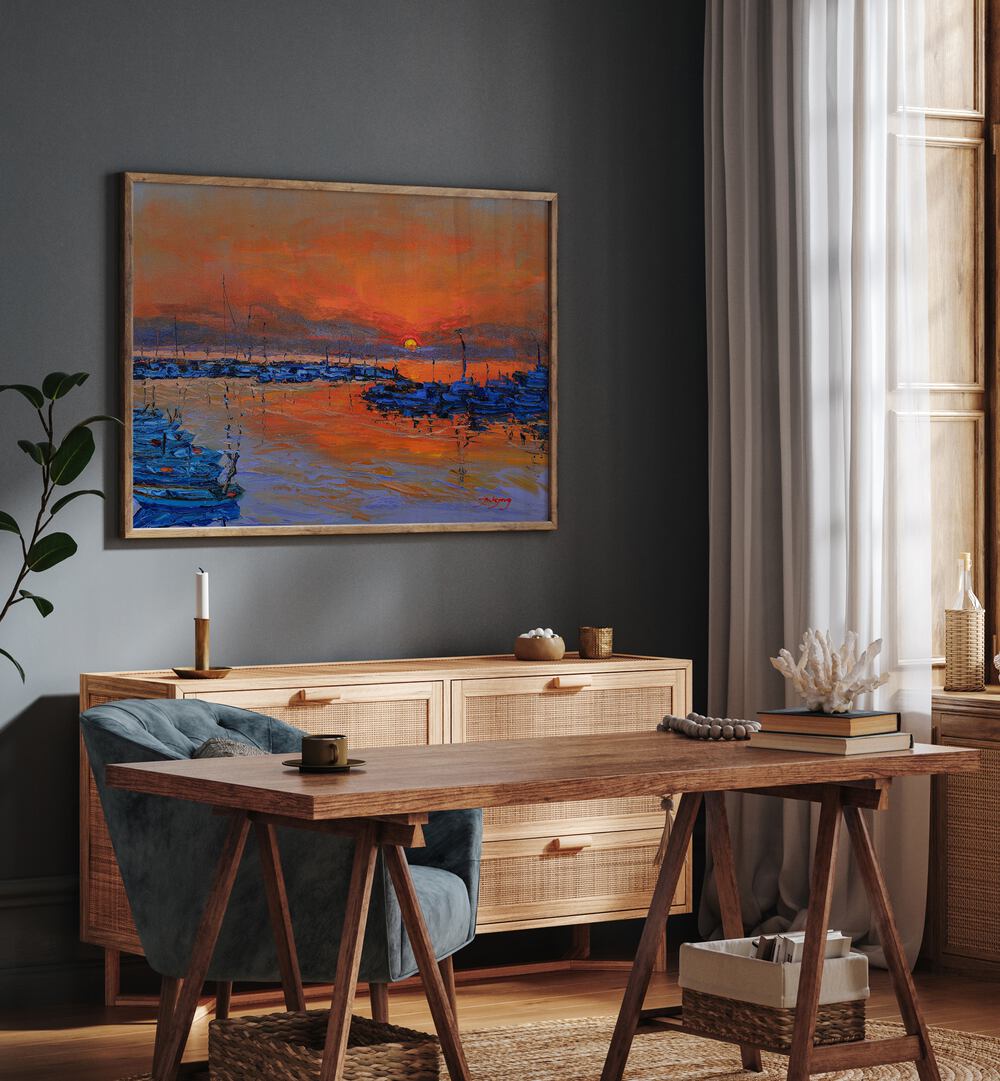 Vibrant sunrise landscape painting, perfect for enhancing your home decor with SUNRISE, LANDSCAPE PAINTINGS.