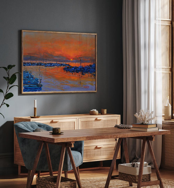 Vibrant sunrise landscape painting, perfect for enhancing your home decor with SUNRISE, LANDSCAPE PAINTINGS.