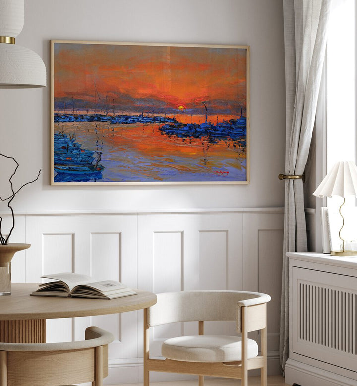 Vibrant SUNRISE, LANDSCAPE PAINTINGS illuminating a cozy room, perfect for adding warmth and beauty to any space.