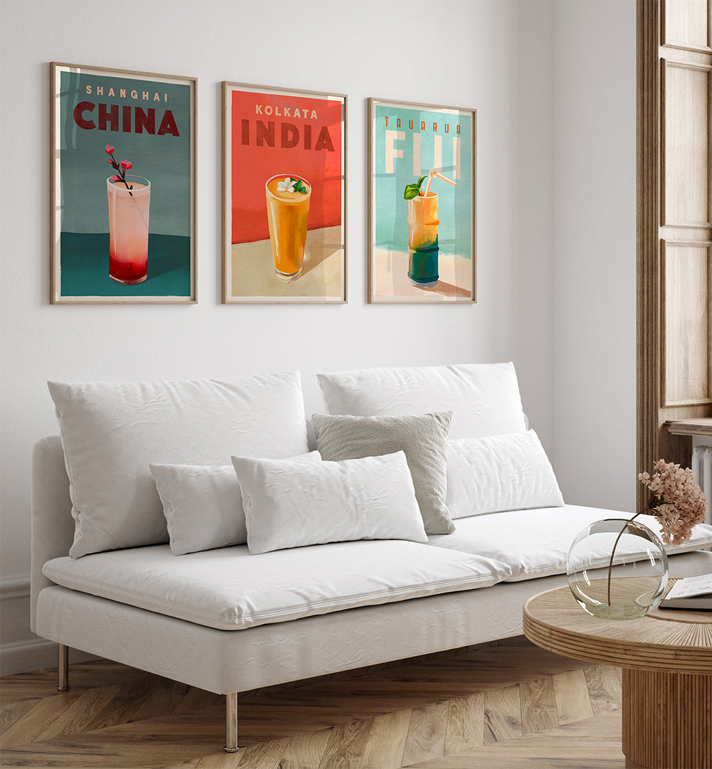 COCKTAIL CAPITALS SET , SET OF 3 PAINTINGS