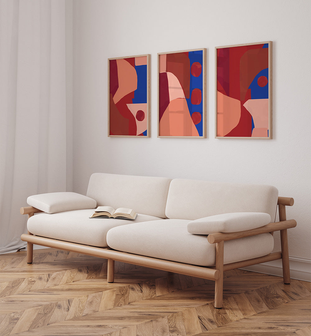 EMBER BLUE , SET OF 3 PAINTINGS