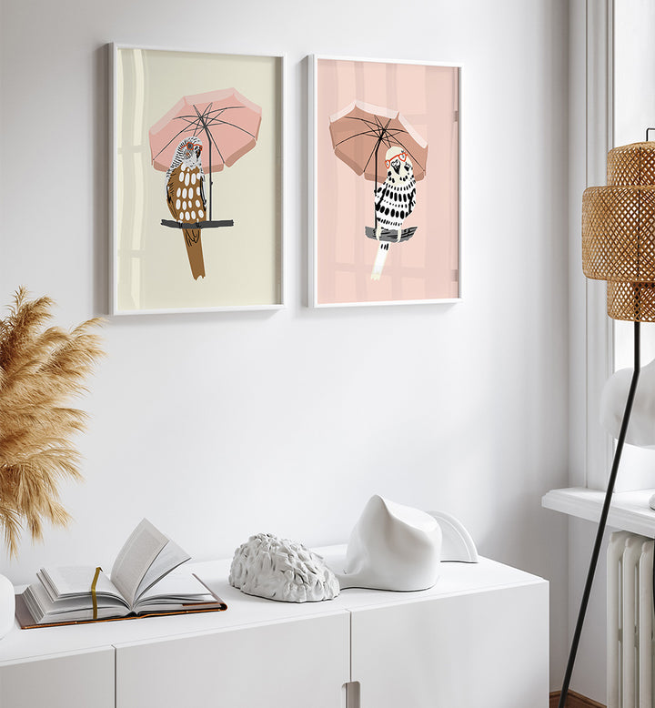 UNDER THE UMBRELLA , SET OF 2 PAINTINGS