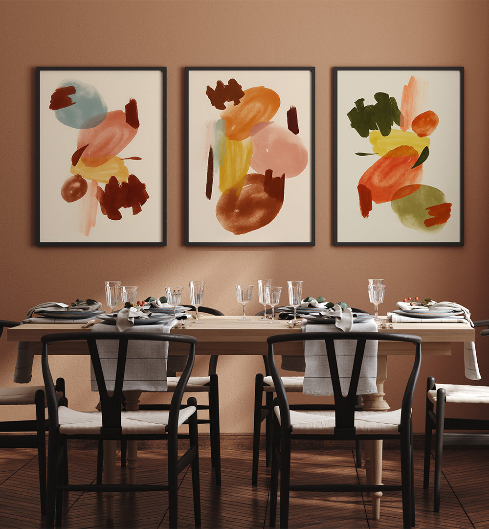 ABSTRACT TABLEAUX , SET OF 3 PAINTINGS