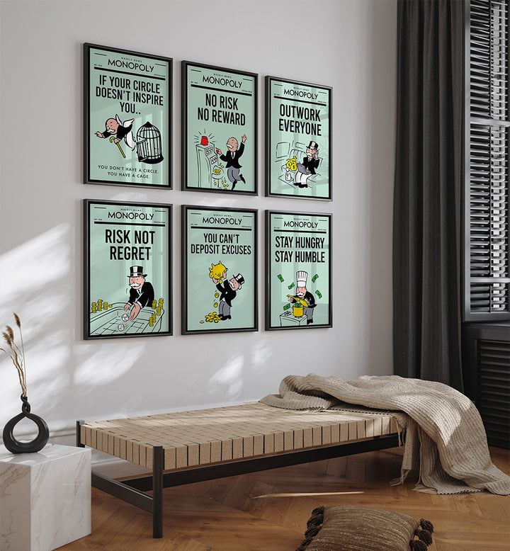 HUSTLE MONOPOLY , SET OF 6 PAINTINGS