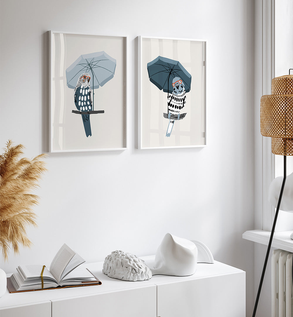 UNDER THE UMBRELLA , SET OF 2 PAINTINGS
