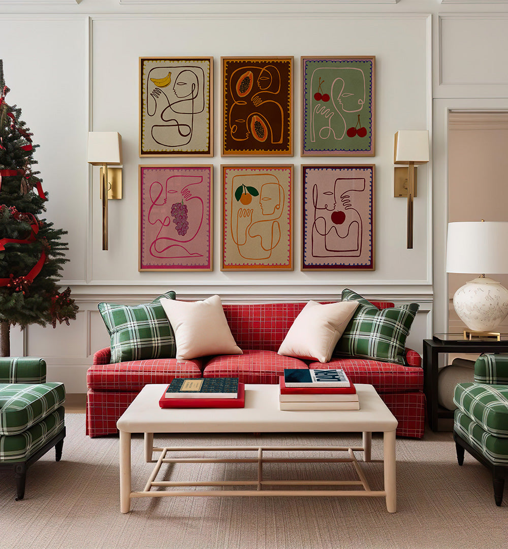 FRUIT FACES SET , SET OF 6 PAINTINGS