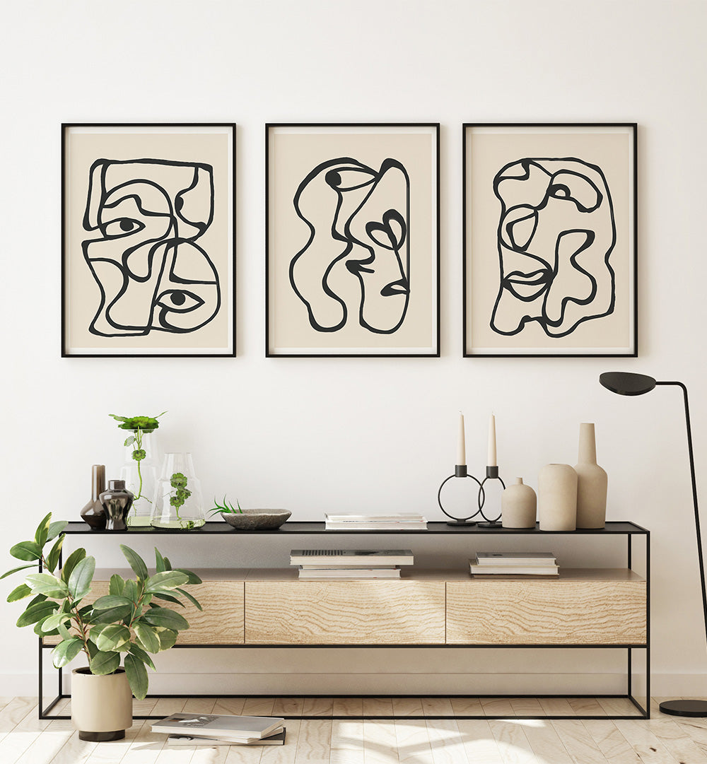 FACES IN FLOW , SET OF 3 PAINTINGS