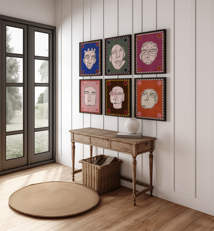 WHISPERING FACES SET , SET OF 6 PAINTINGS